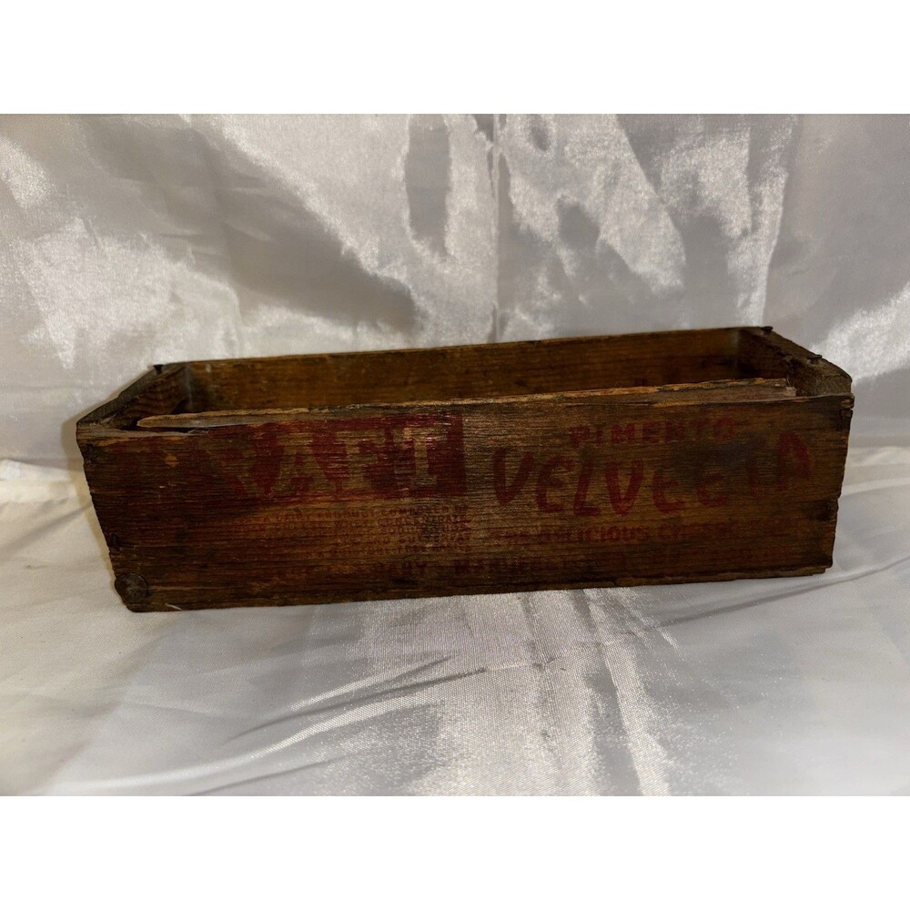 Old Wooden Velveeta Cheese Box w/Red Writing 2lb Food Pimento Kraft